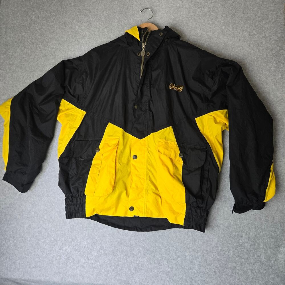 Vintage Coleman Full Zip Windbreaker Raincoat Jacket Black/Yellow - Size XL